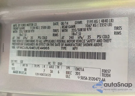 2014 Ford Escape Titanium из США, поврежденный, VIN 1FMCU9J94EUE44965